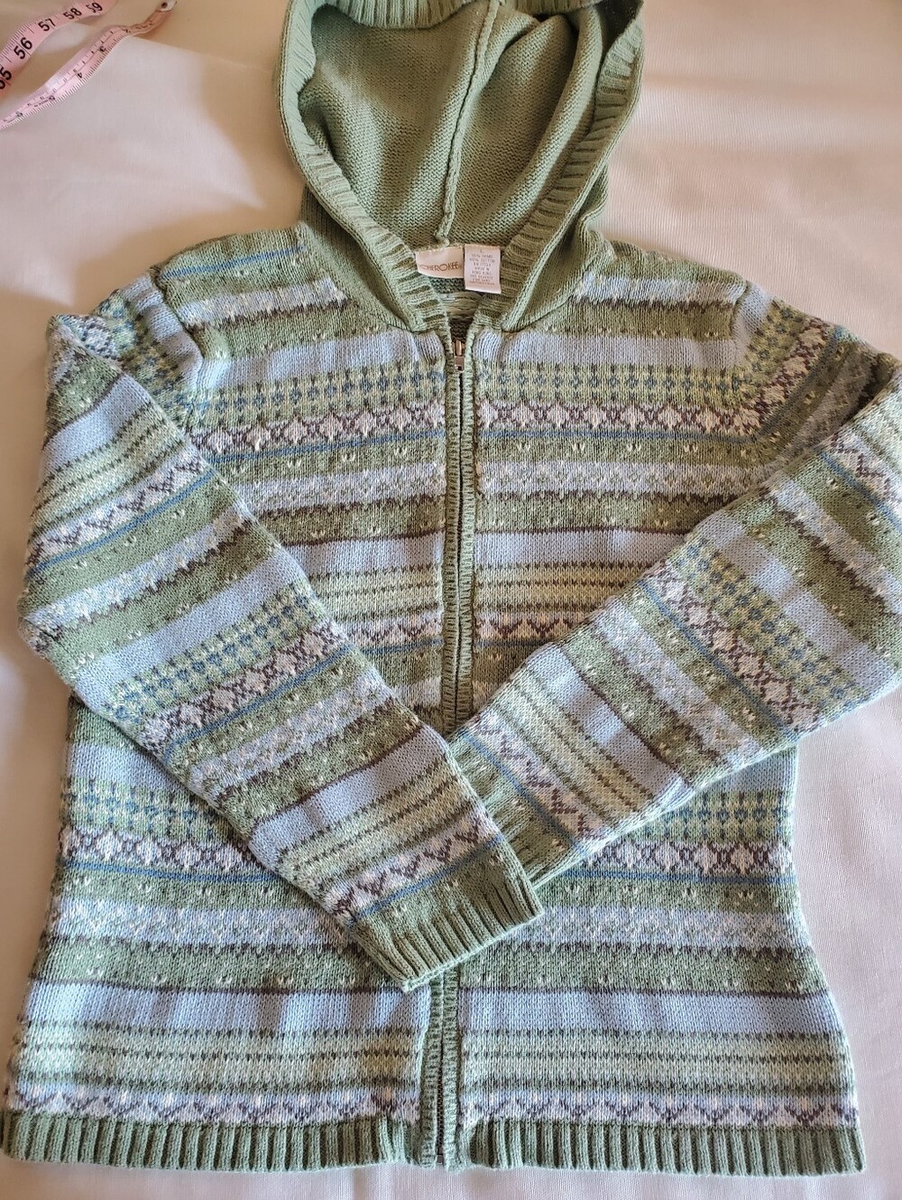 Cherokee Green And Blue Zip Up Cardigan With Hood-size Large